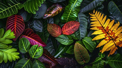Wall Mural - Colorful leaf arrangement showcasing various tropical plants