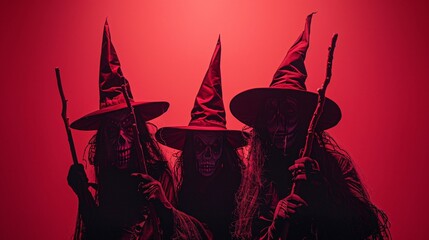 Wall Mural - Three Creepy Witches in Halloween Costumes
