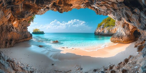 Wall Mural - Tropical Beach View from a Cave