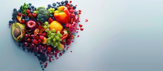 Wall Mural - Healthy food in heart diet abstract concept. Copy space image. Place for adding text or design