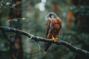 Sticker - Kestrel perched on a branch in a forest