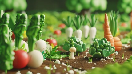 Wall Mural - 3d Cartoon green , fruits, farm, tropical foods , landscape, cloud cute theme 