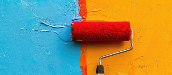 Canvas Print -   paint wall with paint roller. Copy space image. Place for adding text and design