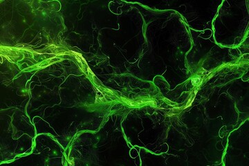 Wall Mural - Digital generated image of green infinity covered by organic turbulent splines on black background.