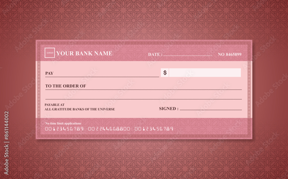 Blank bank check. Checkbook cheque template. Checkbook cheque template ...