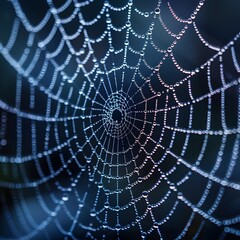 Wall Mural - Captivating Macro Photograph of an Intricate Spider Web with Glistening Dew Drops