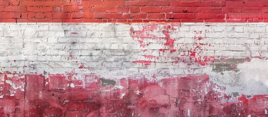 Sticker - Red brick wall with smooth seams, covered with lime or plaster. Copy space image. Place for adding text and design