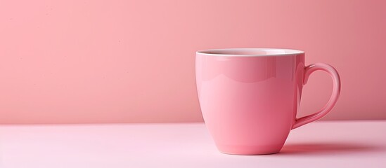 Wall Mural - Pink cup isolated on pastel background Color  Cup   Water. Copy space image. Place for adding text and design
