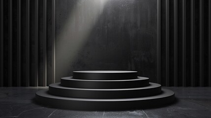 Wall Mural - Sleek cylinder podium on an empty stage, perfect for product presentations and promotions.