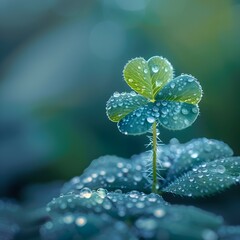 Poster - Macro Photograph of Clover with Dew Droplet Capturing Delicate Reflections and Textures