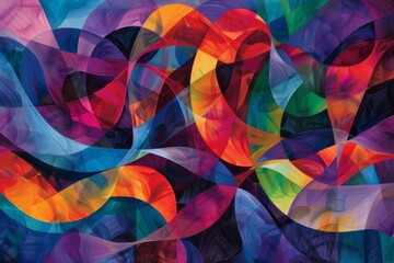 Wall Mural - image of multi coloured abstract twisted shapes connected into pattern.