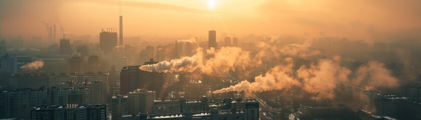 Wall Mural - Toxic Fumes: Air Pollution Crisis in Industrial Urban Environment Worsening Climate Impact