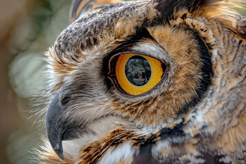 Wall Mural - Great horned owl showing its beautiful orange eyes