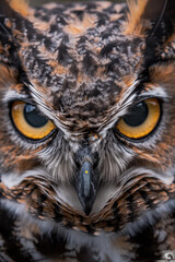 Wall Mural - Great horned owl staring with intense yellow eyes