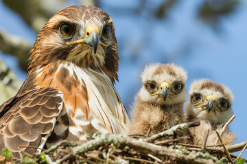 Sticker - Red-tailed hawk protecting chicks in nest