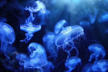 Wall Mural - Beautiful jellyfish swimming in the ocean. Jellyfish background