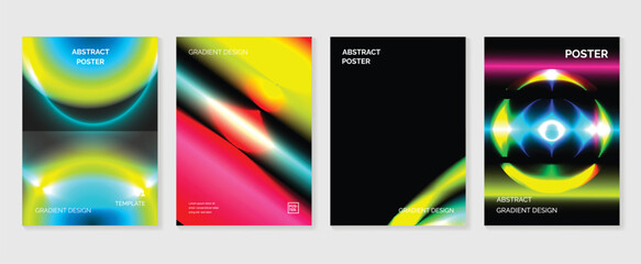 Abstract gradient poster background vector set. Minimalist style cover template with vibrant perspective 3d geometric prism shapes collection. Ideal design for social media, cover, banner, flyer.