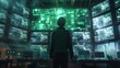© Thares2020 - Hacker Deploying Cyber Attack on Multiple Screens with Intense Animated Sequences