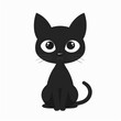 © Bundi - A black kitten playing with big eyes. A cute cartoon kawaii funny baby pet character. This is a white background, have a T-shirt sticker print banner template with white background. Modern