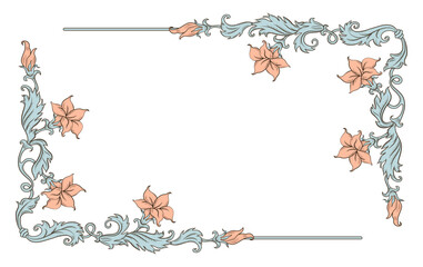 Wall Mural - Vintage ornament frame in baroque victorian style with drawn fine lines detailed foliage and flowers.