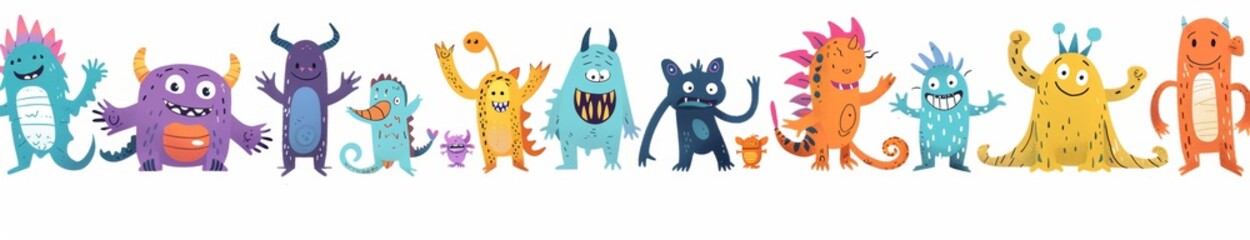 Wall Mural - Super big monster icon set. Happy Halloween. Funny cartoon kawaii baby character with horns, teeth, tongues, hands and feet. Flat design. White background.