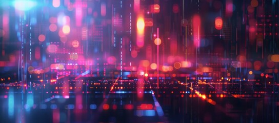 For a futuristic technology themed design concept, bokeh with binary code is blurred with circuitry and binary code