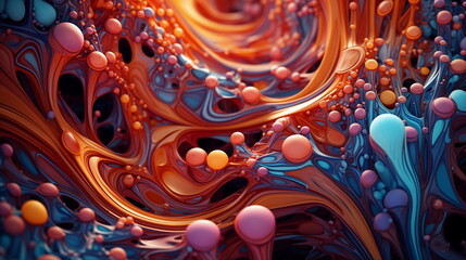 Aufkleber - Abstract blue fractal background with glowing lights and colorful bubble shapes