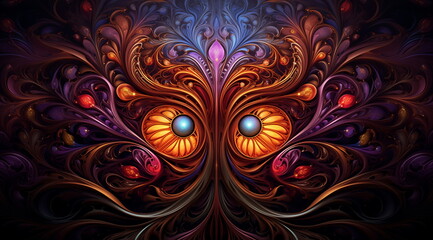 Aufkleber - Abstract floral ornament pattern with a vintage golden swirl design on black background
