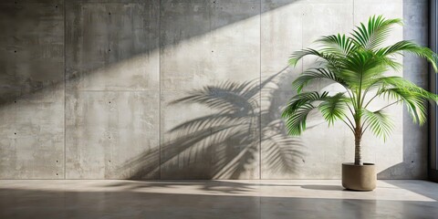 Poster - Luxurious modern tropical interior design with palm shadow on concrete wall , luxury, summer, architecture, aesthetic, minimal, product placement, copy space, palm tree, tropical, mockup