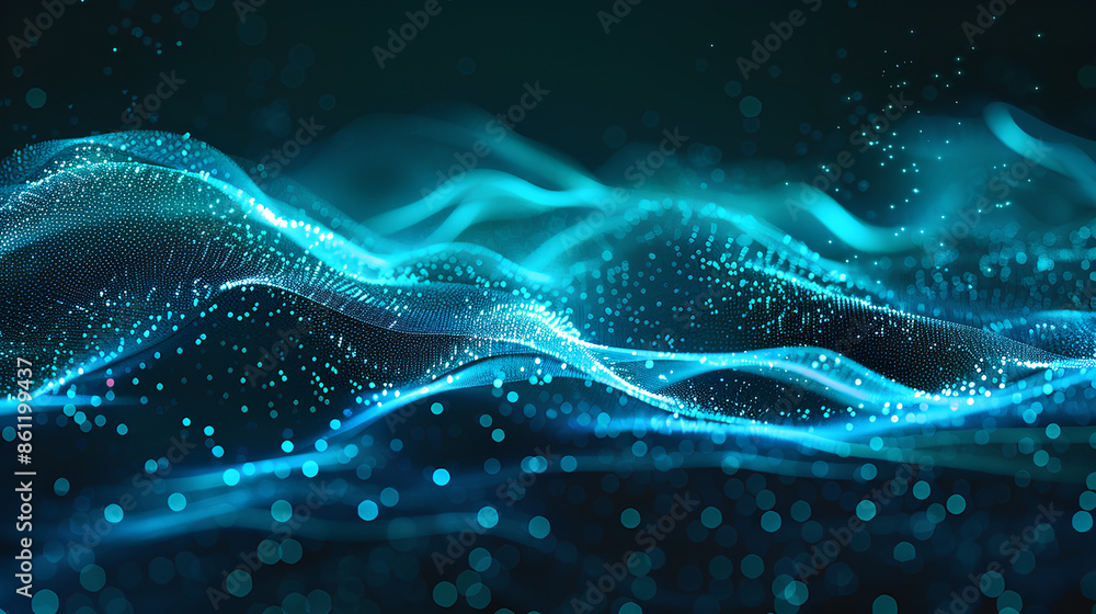 Vector abstract light lines wavy flowing dynamic in blue green colors ...