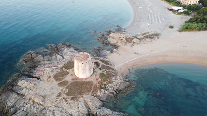 Wall Mural - drone shot of torrre di bari in barisardo sardegna, sardinia italy