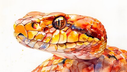 Wall Mural - A watercolor illustration of a yellow and orange snake