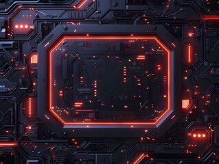 Wall Mural - Glowing futuristic sci fi frame with digital circuits and neon elements on a dark background suitable for high tech design concept
