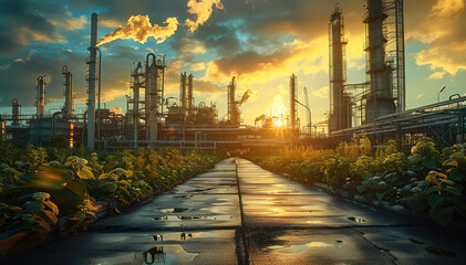 Aufkleber - Nature and industry. industrial development concept. Generative AI.
