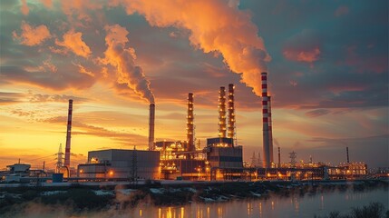 Aufkleber - Landscape power plant manufacturing. Generative AI.