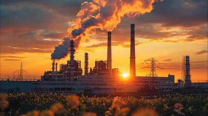 Aufkleber - Landscape power plant manufacturing. Generative AI.
