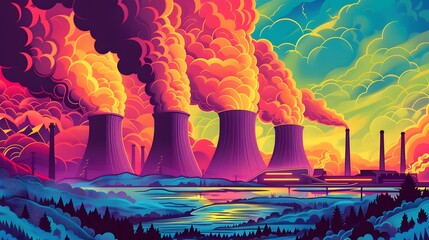 A vivid and colorful illustration of nuclear power. Generative AI