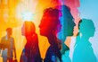 © emwatchpao - Business collaboration teamwork close up, focus on, copy space vibrant colors, Double exposure silhouette with diverse group