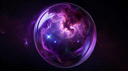 Wall Mural - 3d spectacular cosmic cloud explosion within transparent sphere with black background. nebula and st