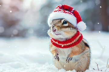 Poster - A small squirrel wearing a red hat and a red sweater