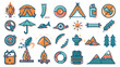 © Shelinaakter - Flat camping icons and symbols set