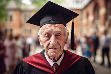Canvas Print - AI generative photo image of mature intelligent man graduation wearing tassel headwear hat