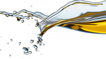 Abstract oil and water splash captured on high-speed, isolated on a white background 