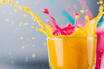 Canvas Print - Colorful smoothie whirls wildly, creating a captivating splash in mid-air 