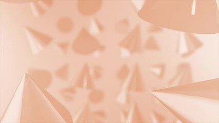 Orange color 3d shiny cone shapes slowly rotating 3d geometrical abstract background