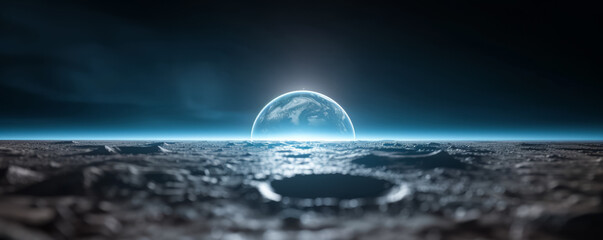 Wall Mural - Mysterious alien planet landscape, background with empty space for text 