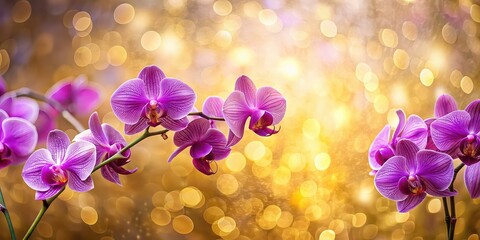 Wall Mural - Ethereal purple orchid display with golden bokeh background, orchid, purple, ethereal, elegant, delicate, floral, beauty