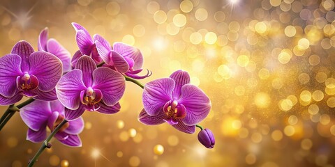 Canvas Print - Ethereal purple orchid display with golden bokeh background, orchid, purple, ethereal, elegant, delicate, floral, beauty