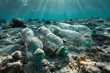 Wall Mural - plastic bottles underwater in the sea or ocean,