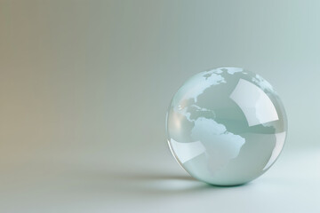 A clear globe with a map of the world on it.